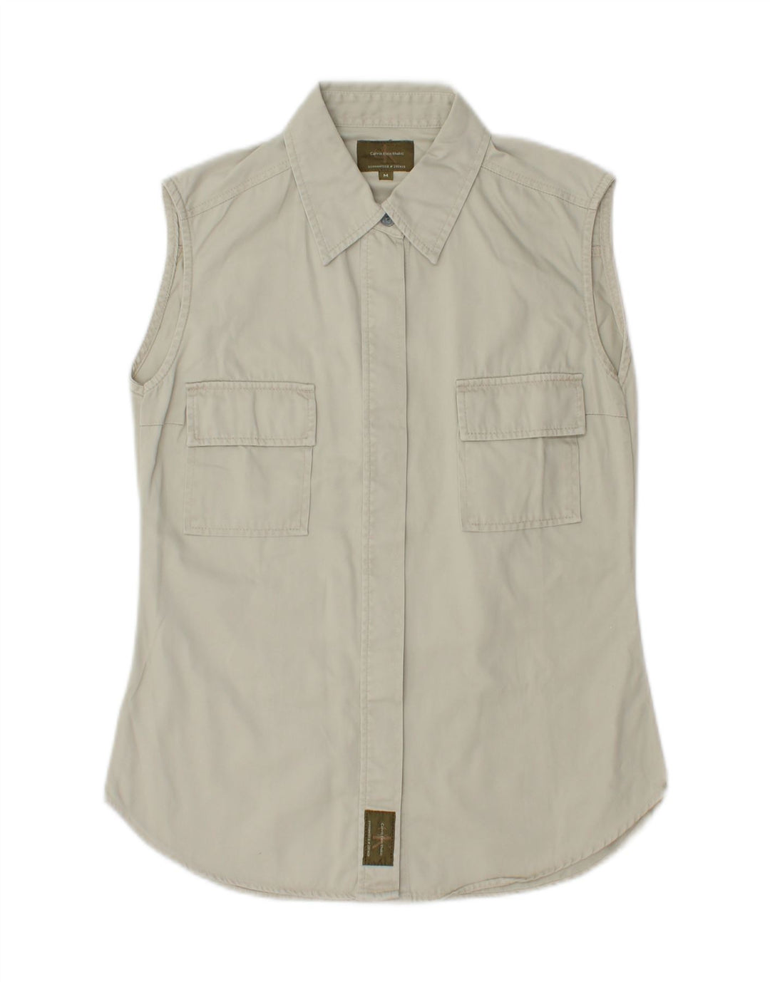 CALVIN KLEIN Womens Khakis Sleeveless Shirt UK 12 Medium Beige Vintage Calvin Klein and Second-Hand Calvin Klein from Messina Hembry 