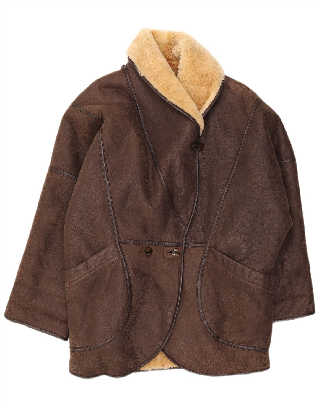 Cappotto in shearling oversize da donna vintage EU 42 Shearling marrone grande