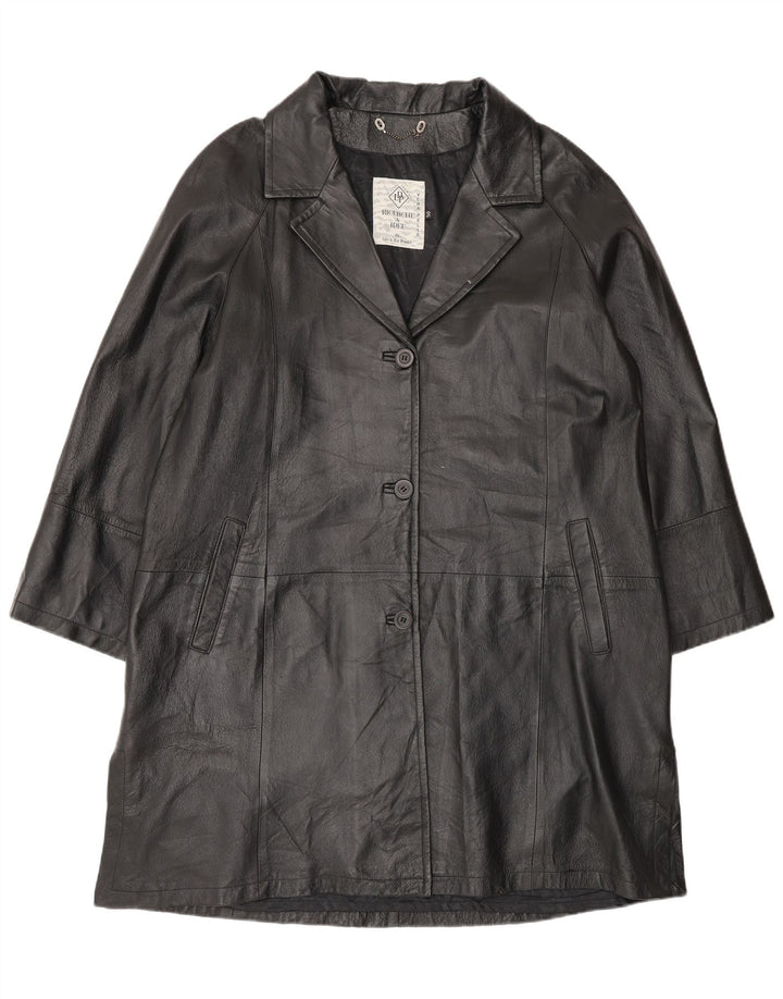 Cappotto oversize in pelle vintage da donna IT 50 XL in pelle nera
