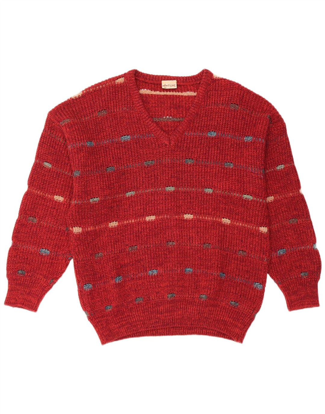 Maglione uomo FIUME con scollo a V IT 52 Lana a righe grandi bordeaux