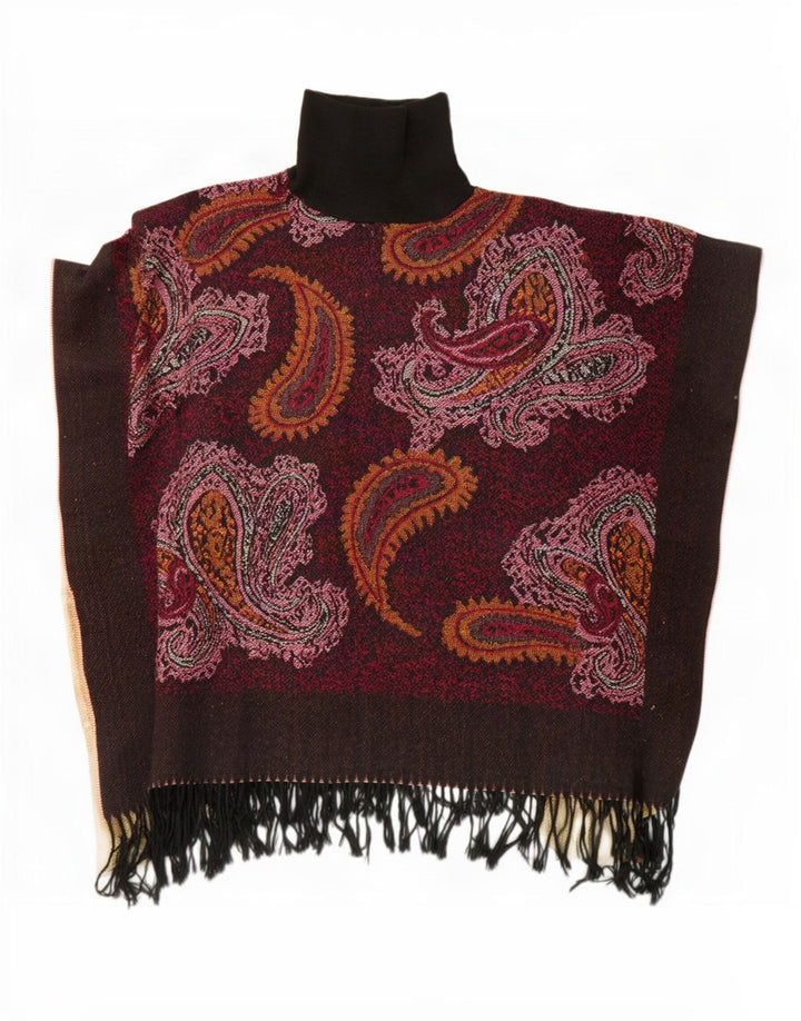Maglione poncho vintage da donna taglia unica marrone Paisley