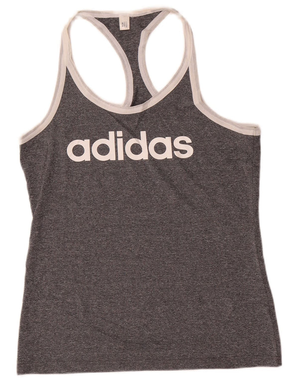 Canottiera grafica Adidas Climalite da donna UK 8/10 piccola grigia chiazzata