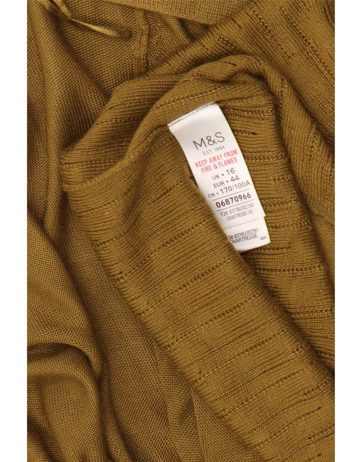 Maglione cardigan aperto lungo da donna Marks & Spencer UK 16 grande kaki