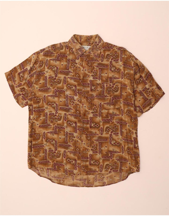 VINTAGE Mens Short Sleeve Shirt XL Brown Geometric