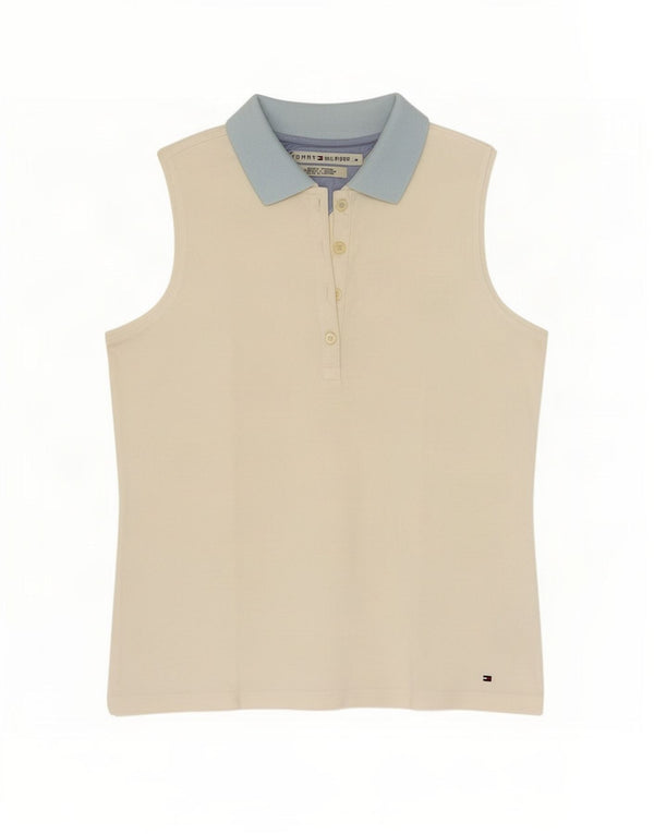 Tommy Hilfiger Womens Sleeveless Polo Shirt UK 12 Medium White Colourblock