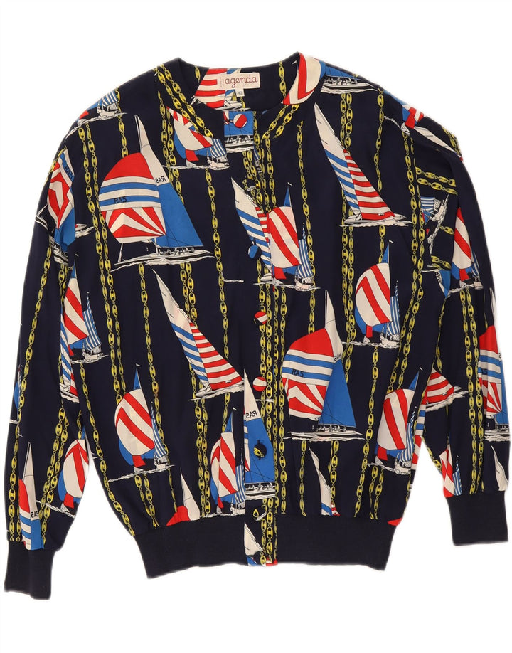 AGENDA Bomber da donna con motivo astratto IT 42 Medio Blu Navy Seta
