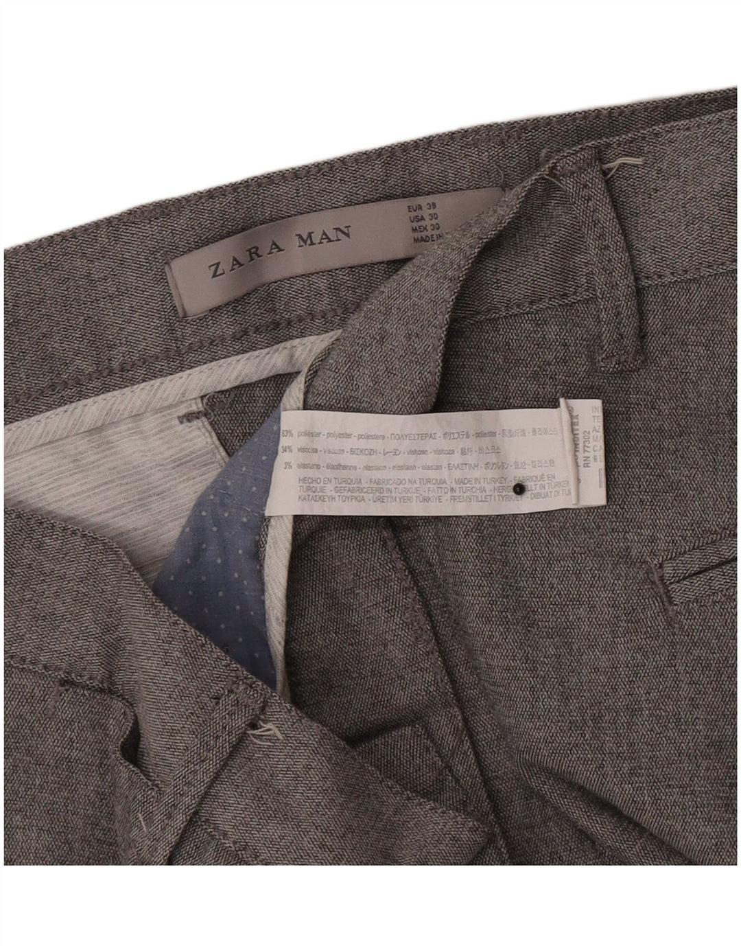 Pantaloni chino slim da uomo Zara EU 38 Small W30 L27 poliestere grigio