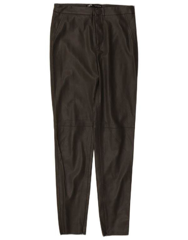Pantaloni skinny da donna in ecopelle Zara piccoli W26 L27 poliestere kaki