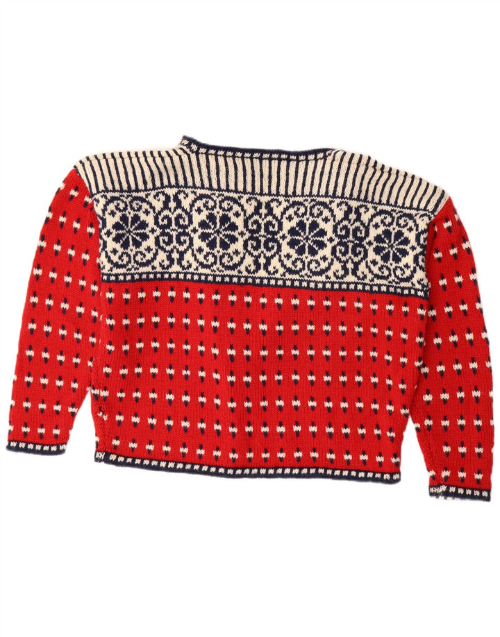 Maglione cardigan aperto da donna VINTAGE UK 18 XL Rosso Fair Isle