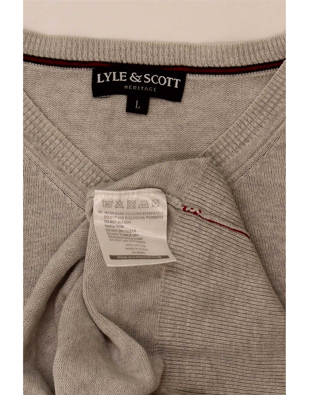 Lyle & Scott Maglione da uomo con scollo a V Heritage grande cotone grigio