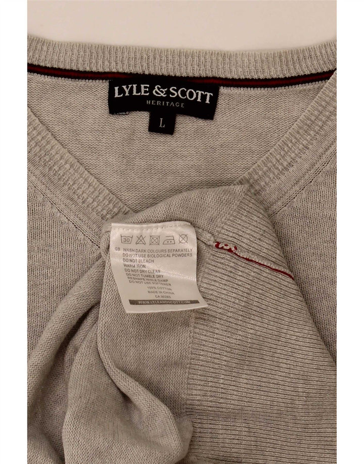Lyle & Scott Maglione da uomo con scollo a V Heritage grande cotone grigio