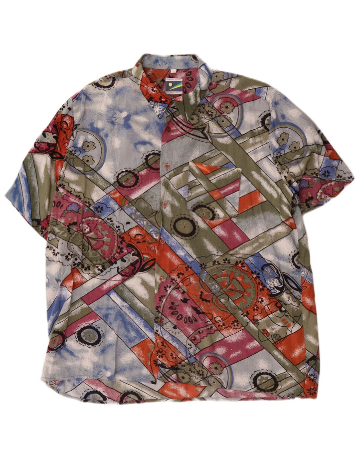 Camicia vintage da uomo a maniche corte grande motivo cachemire multicolore