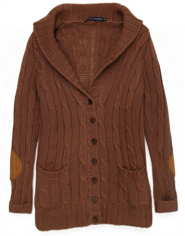 Maglione cardigan lungo oversize da donna Ralph Lauren UK 6 XS Lino marrone