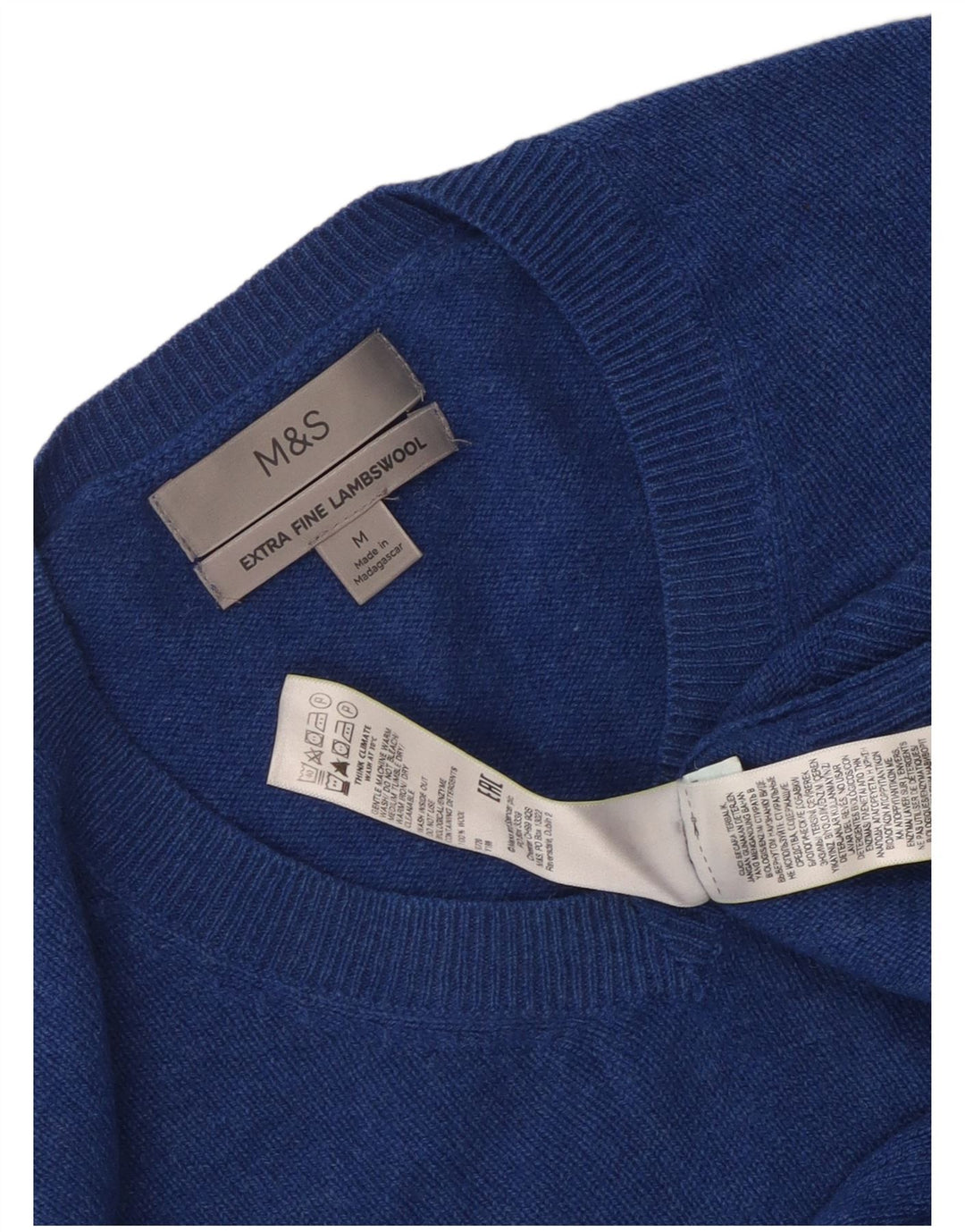 Maglione da uomo con scollo a V Marks & Spencer in lana blu medio