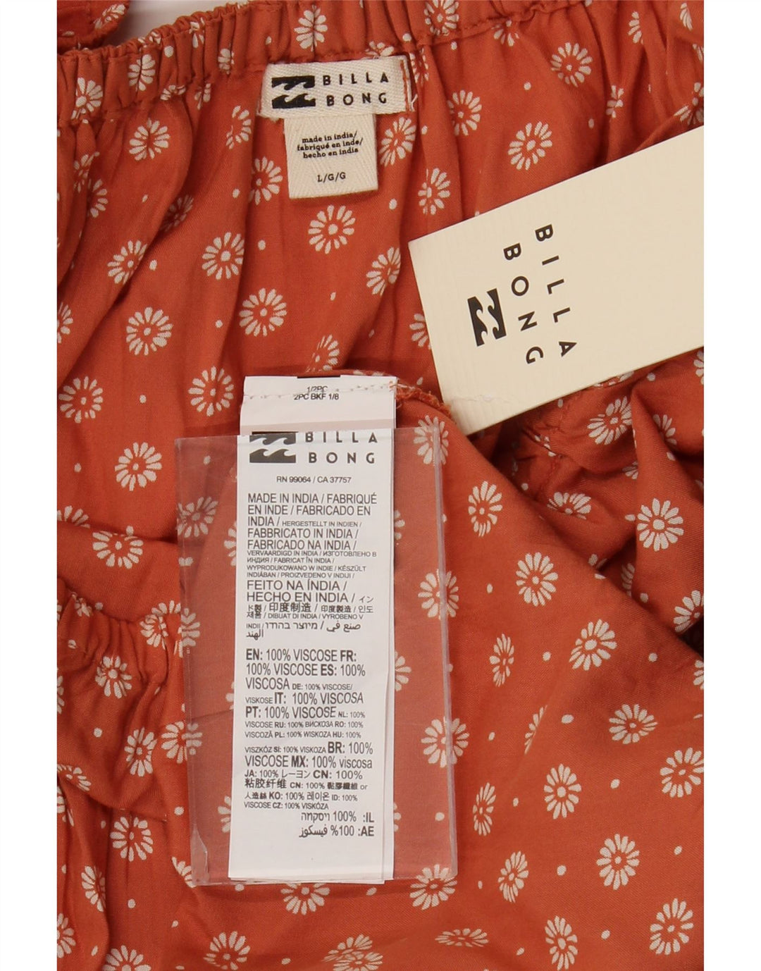 BILLABONG Top tunica con maniche a 3/4 da donna UK 14 Grande viscosa floreale arancione