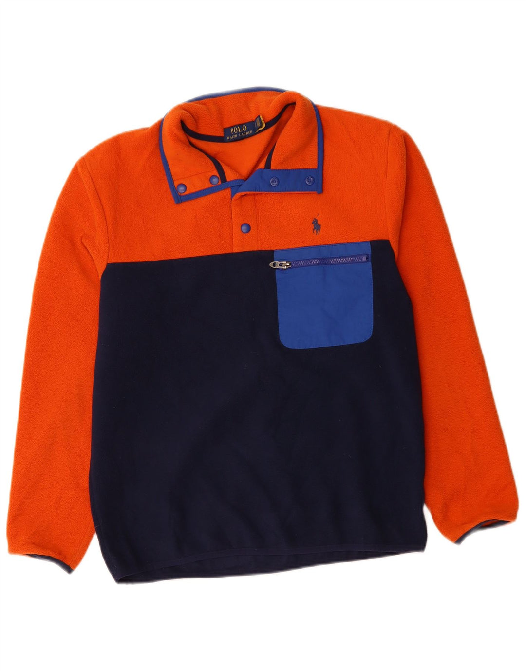POLO RALPH LAUREN Maglione da uomo in pile con collo a bottoni piccolo color block arancione