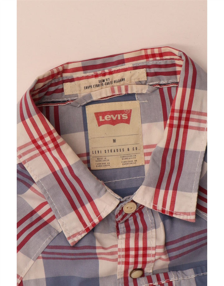 Camicia Levi's da uomo slim fit a maniche corte in cotone a quadri blu medio