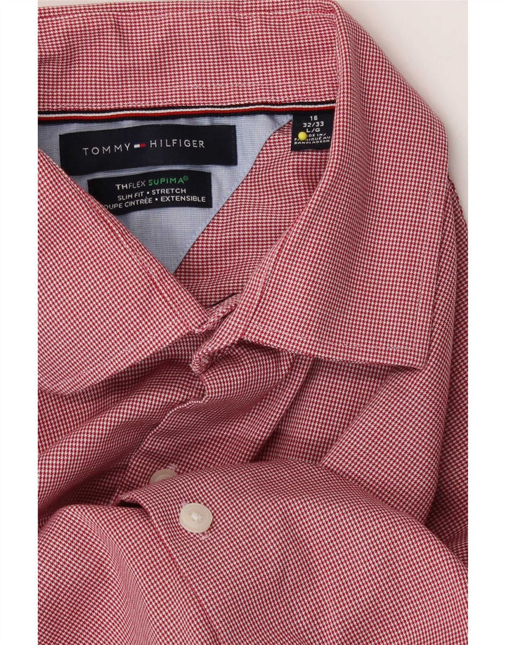 Camicia da uomo Tommy Hilfiger Flex Slim Fit taglia 16 grande pied de poule rosso