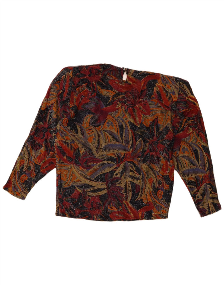 Top camicetta a maniche lunghe da donna vintage UK 10 piccolo floreale multicolore