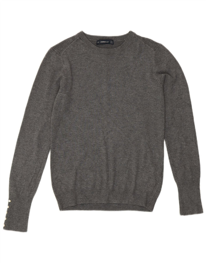 Maglione maglione girocollo da donna Zara UK 12 Viscosa grigio medio