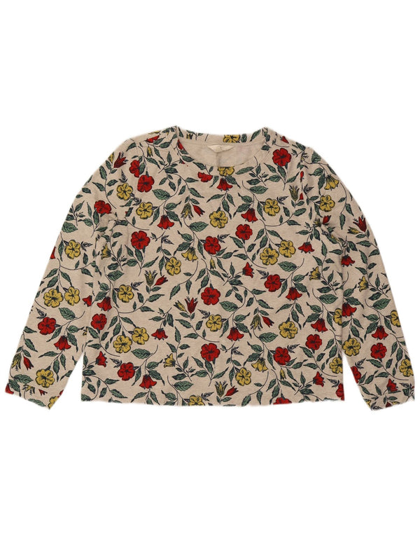 SEASALT CORNWALL Womens Graphic Top Long Sleeve UK 14 Large Grey Floral