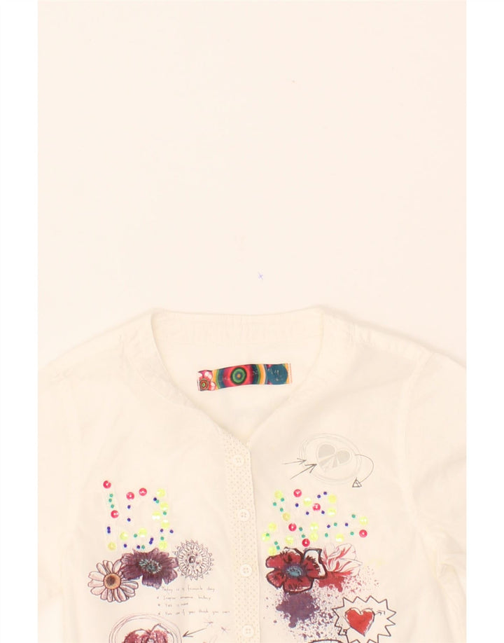 DESIGUAL Girls Graphic Pullover Shirt 9-10 Years White Floral Cotton Vintage Desigual and Second-Hand Desigual from Messina Hembry 