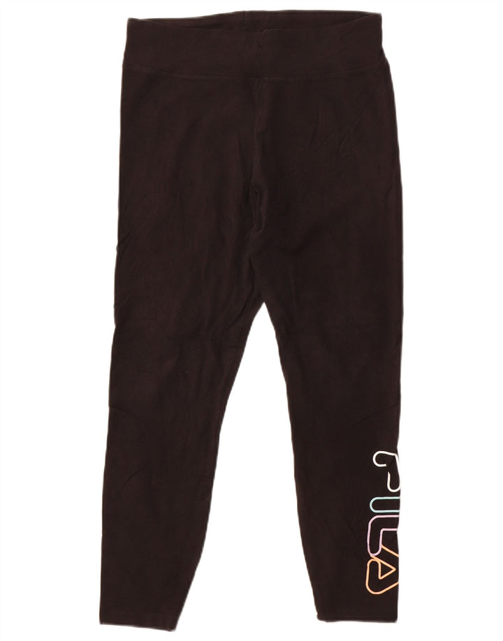 Leggings corti con grafica da donna Fila UK 14 grande cotone nero