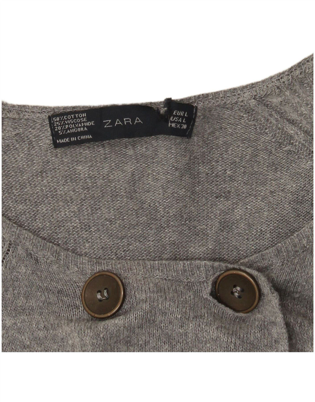 Maglione cardigan da donna Zara UK 14 grande cotone grigio