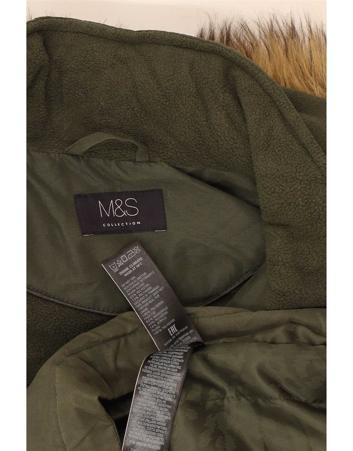 Giacca Parka con cappuccio da donna Marks & Spencer UK 16 Large Poliestere kaki