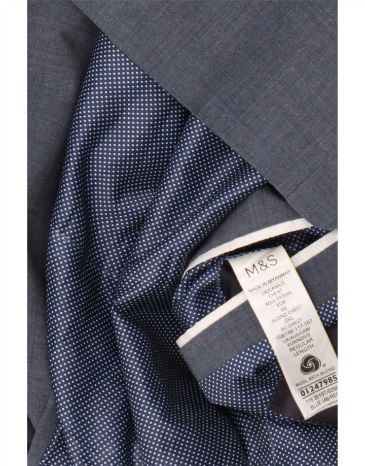 Giacca blazer a 2 bottoni Marks & Spencer da uomo UK 46 3XL lana blu