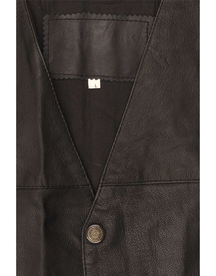 Gilet in pelle vintage da uomo grande nero