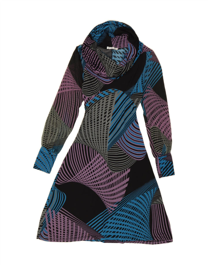 ZUIKI Womens Long Sleeve A-Line Dress UK 8 Small Multicoloured Geometric Vintage Zuiki and Second-Hand Zuiki from Messina Hembry 