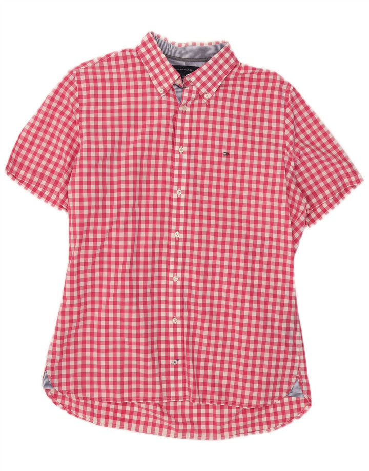 Camicia da uomo a maniche corte personalizzata Tommy Hilfiger in cotone a quadretti rosso medio