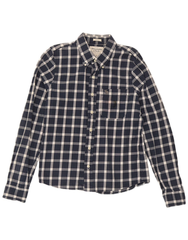 Camicia muscolare da uomo Abercrombie & Fitch grande a quadretti blu navy