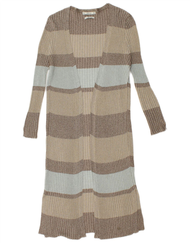 Maglione cardigan lungo da donna Zara UK 12 a righe multicolori medie