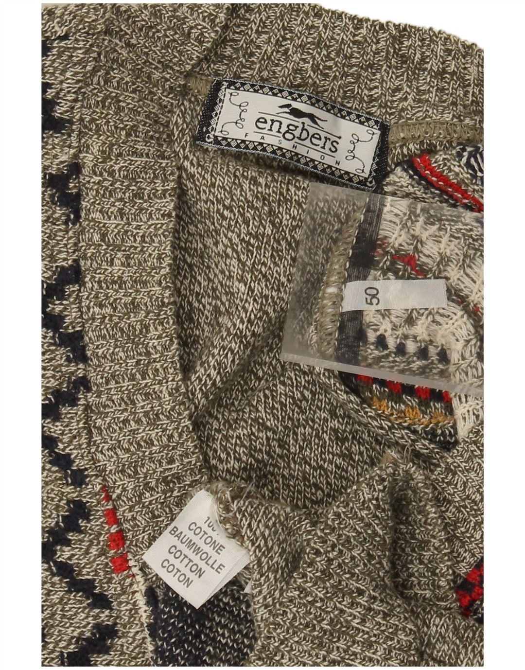 Maglione da uomo con scollo a V Engbers IT 50 cotone a righe grigio medio