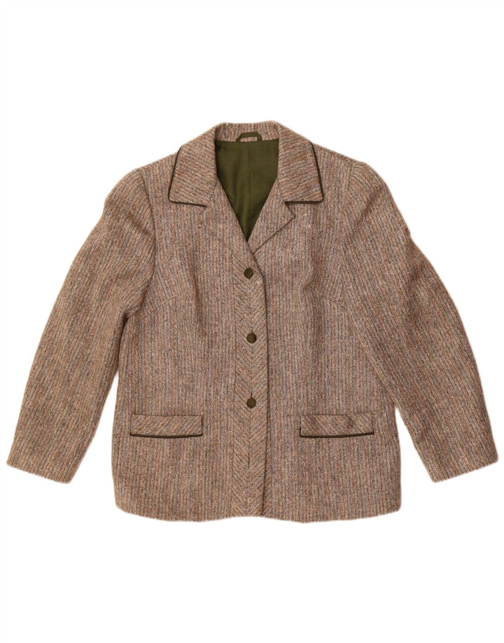 Giacca blazer vintage da donna a 3 bottoni UK 14 in lana a righe grigio medio