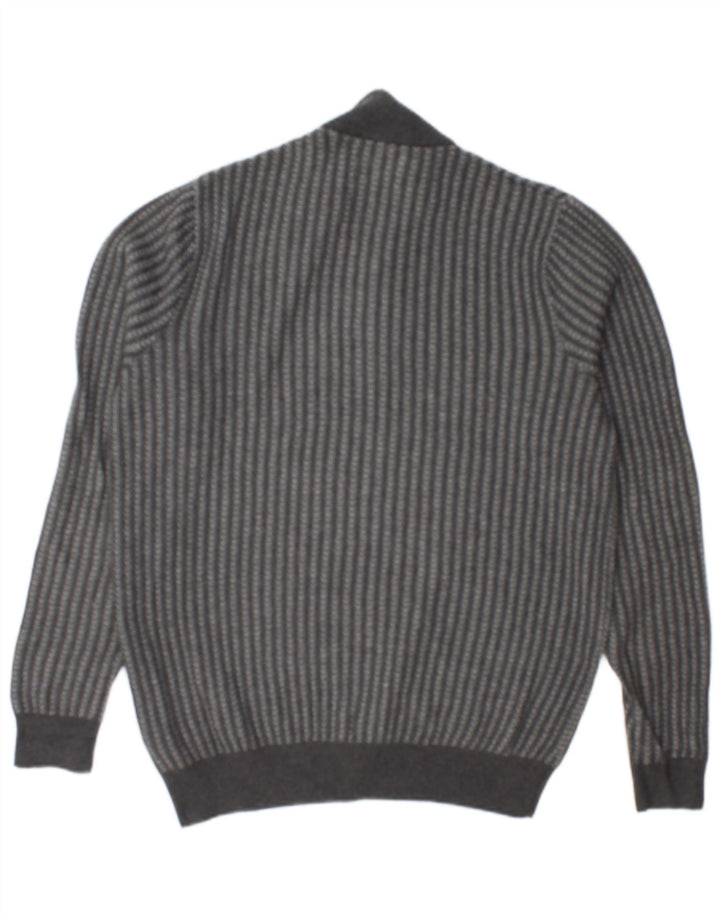 MARKS & SPENCER Maglione da uomo con zip e collo in cotone a righe grigio medio