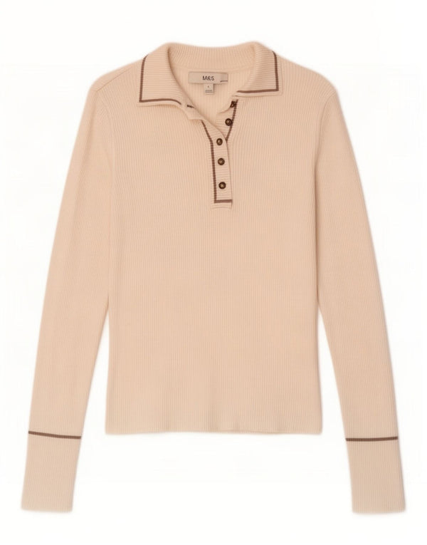 Polo a maniche lunghe da donna Marks & Spencer UK 8 Small bianca in viscosa