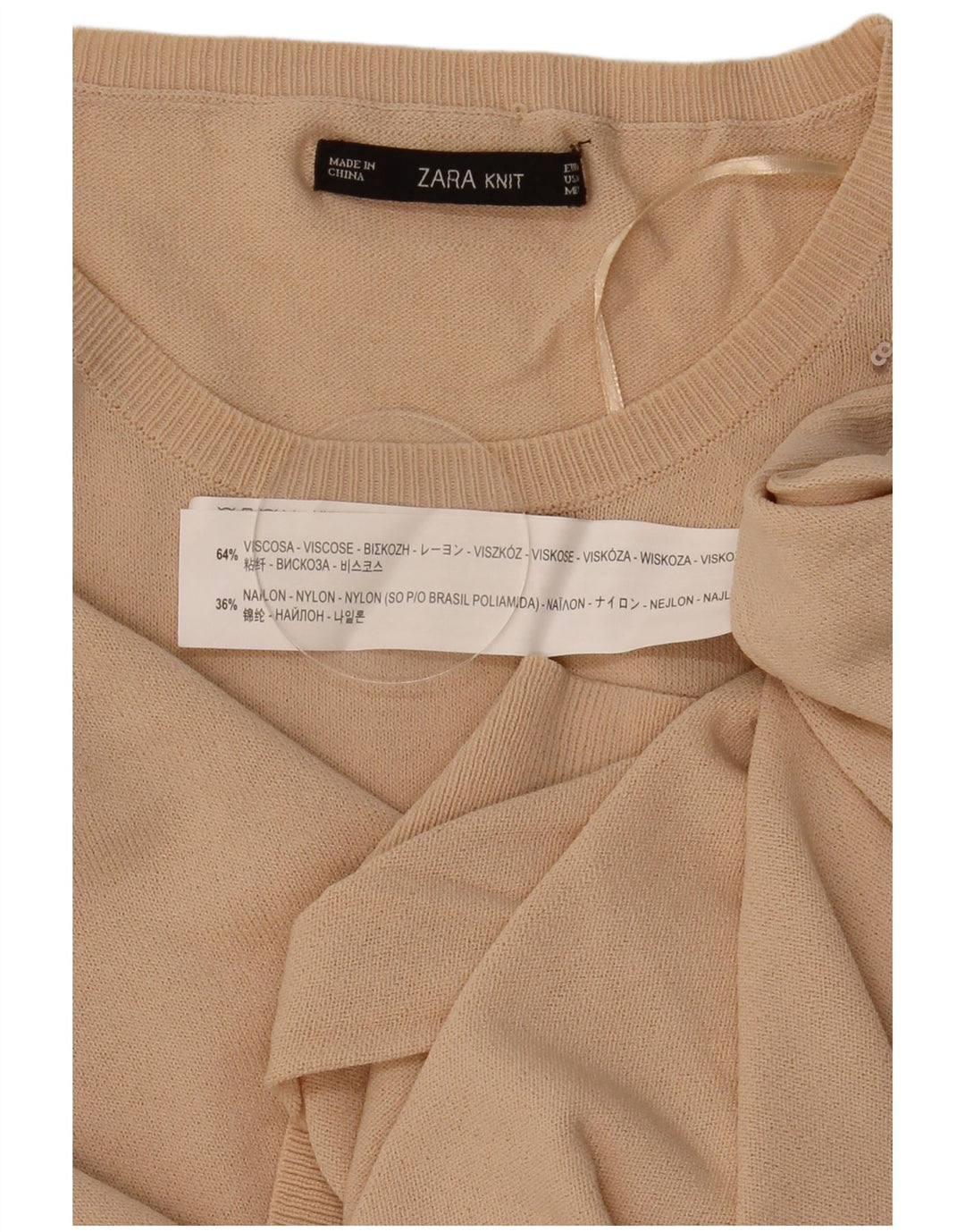 Maglione maglione girocollo da donna Zara UK 14 Beige medio geometrico