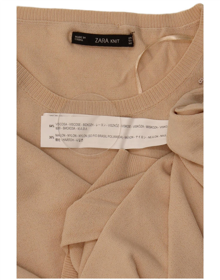 Maglione maglione girocollo da donna Zara UK 14 Beige medio geometrico