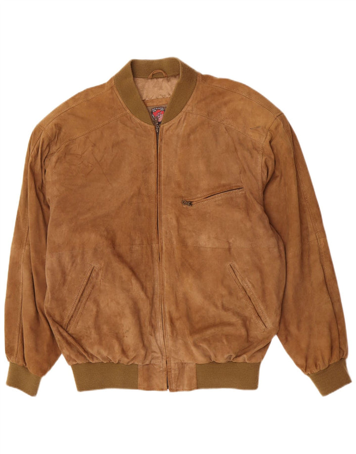 Giacca bomber scamosciata da uomo vintage UK 44 2XL in pelle marrone