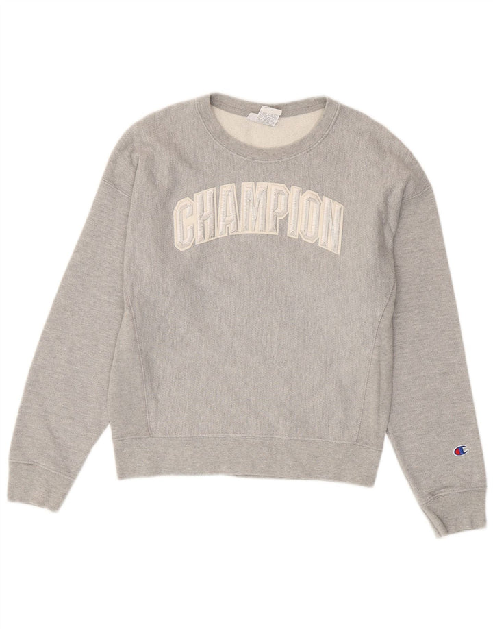 Felpa con grafica da donna CHAMPION Maglione UK 14 Cotone grigio medio