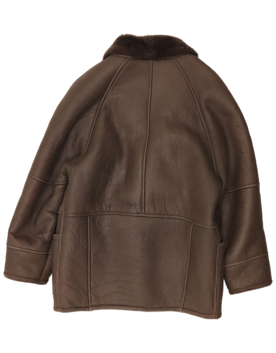 Giubbotto shearling doppiopetto vintage da uomo IT 50 grande in pelle marrone