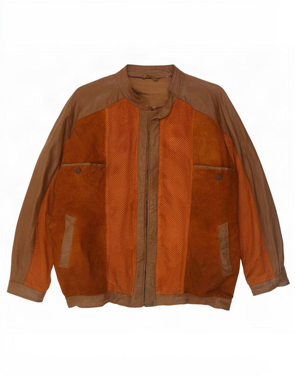 Giacca bomber in pelle da uomo vintage UK 38 Colorblock marrone medio