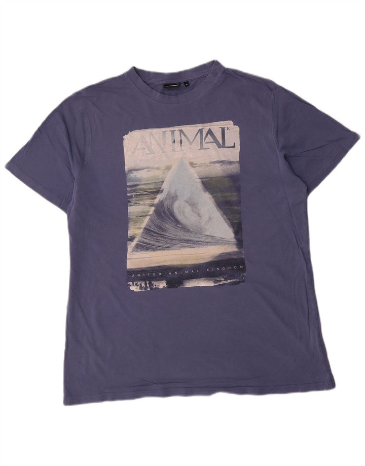 T-shirt grafica da uomo con animali in cotone blu medio