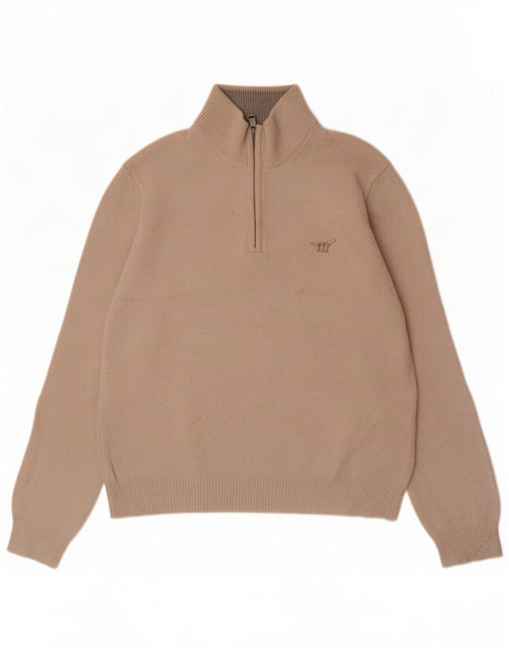 Maglione da uomo con zip e collo Henry Cottons, grande, in lana vergine beige