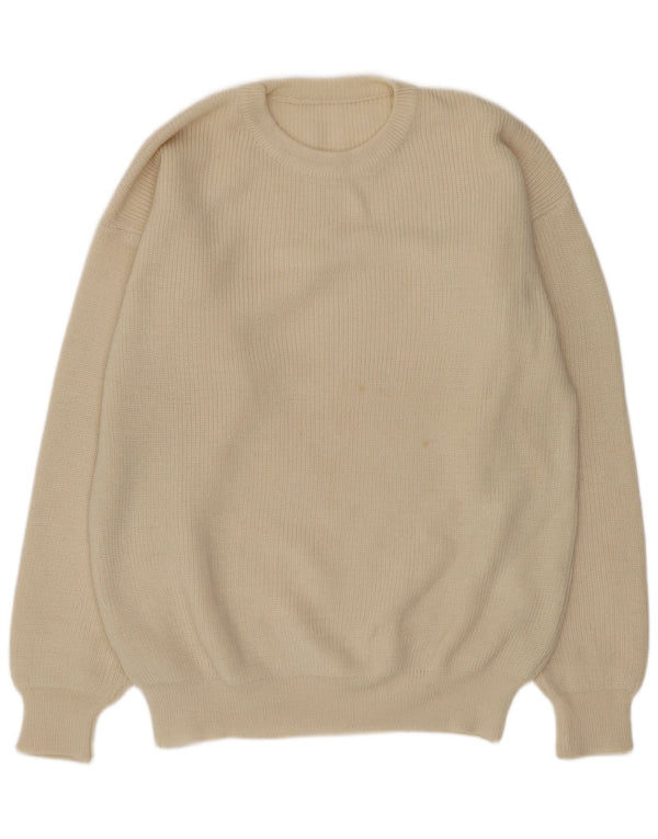 Maglione maglione girocollo da uomo vintage XL in acrilico bianco sporco