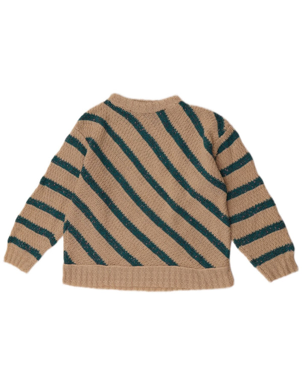 Maglione maglione vintage da donna con scollo a barca UK 12 a righe beige medio