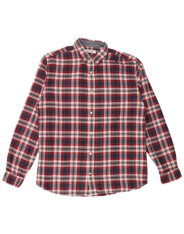 JACK & JONES Camicia da uomo in cotone a quadri blu navy medio